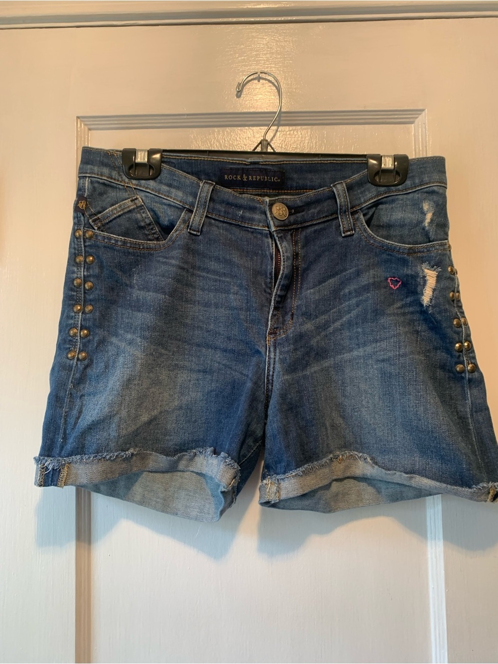 Rock & Republic Embellished Bumper-shoot Shorts Heart Embroidery Jorts Size 10